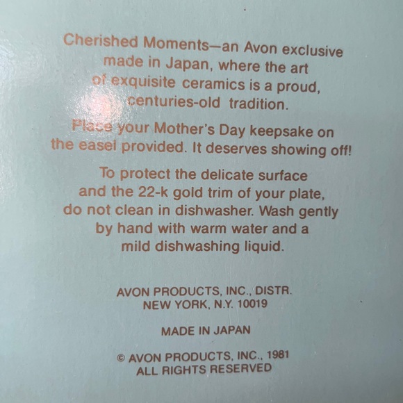 Avon 1981 Small Mother’s Day Cherished Moments Plate With Stand - Picture 13 of 14